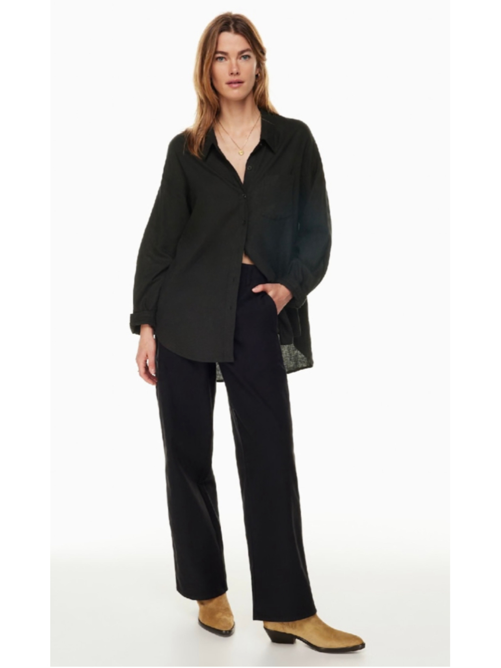 Aritzia Wilfred Free Relaxed Linen Shirt Black Oversized XS